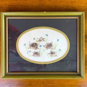Pat Hall Hawaiian Fingerprint Artist 1977 Piglets and‎ Flowers CUTE + FREE SHIP